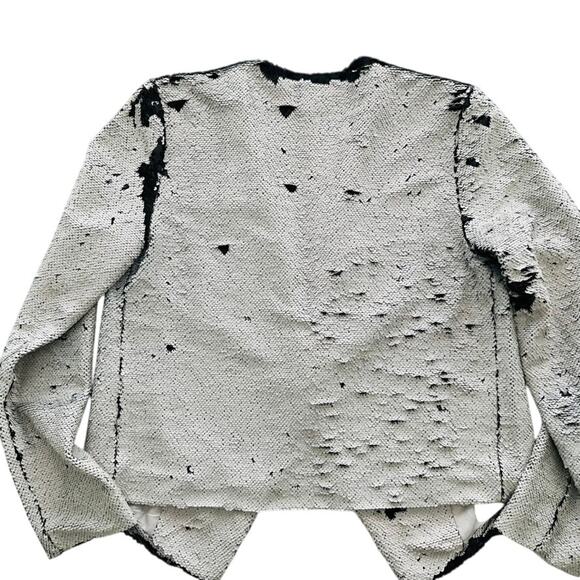 Cupcakes & Cashmere Moto Sequin Jacket Size M Cream Black Reversible Detail - Picture 7 of 8